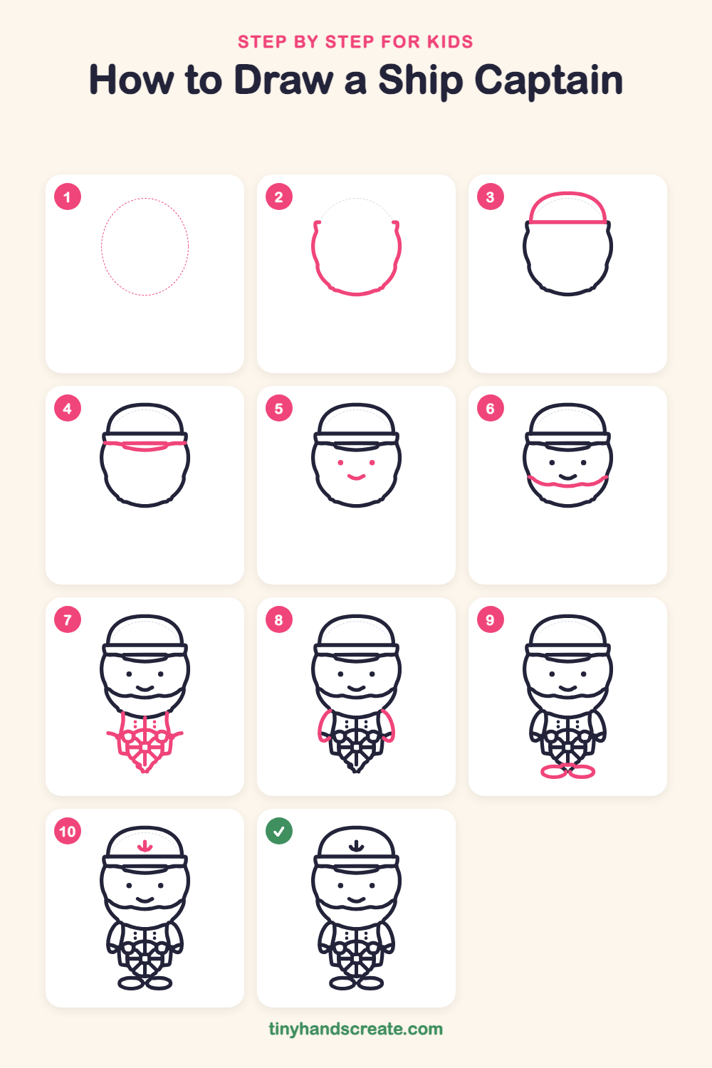 How to draw a ship captain step by step for kids