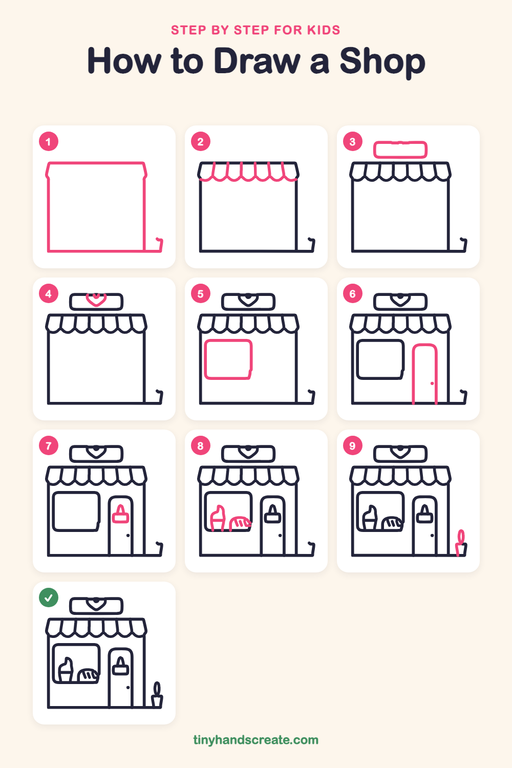 How to draw a shop step by step for kids