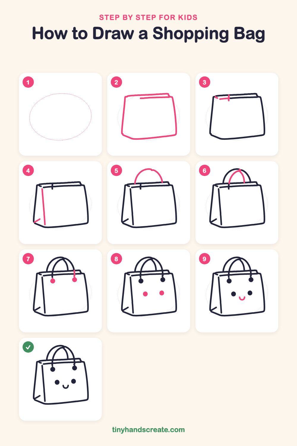 How to draw a shopping bag step by step for kids