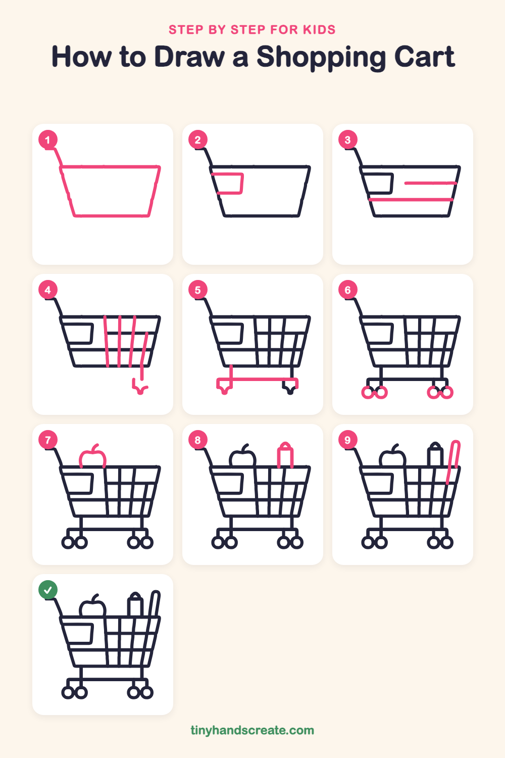 How to draw a shopping cart step by step for kids