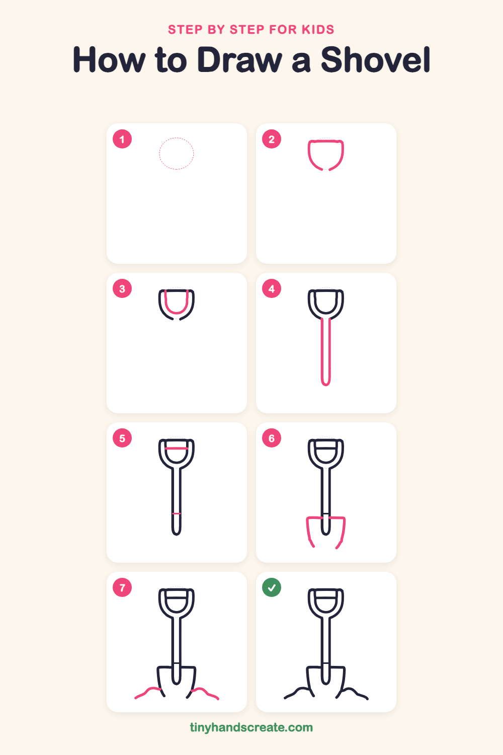 How to draw a shovel step by step for kids