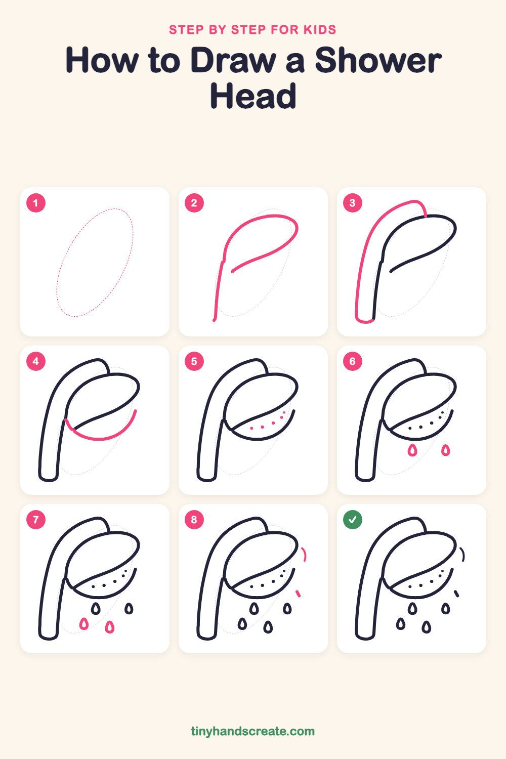 How to draw a shower head step by step for kids