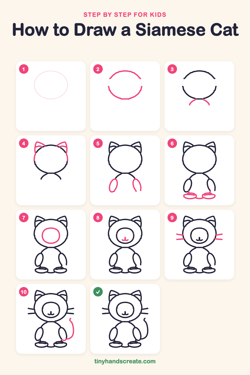 How to draw a Siamese cat step by step for kids