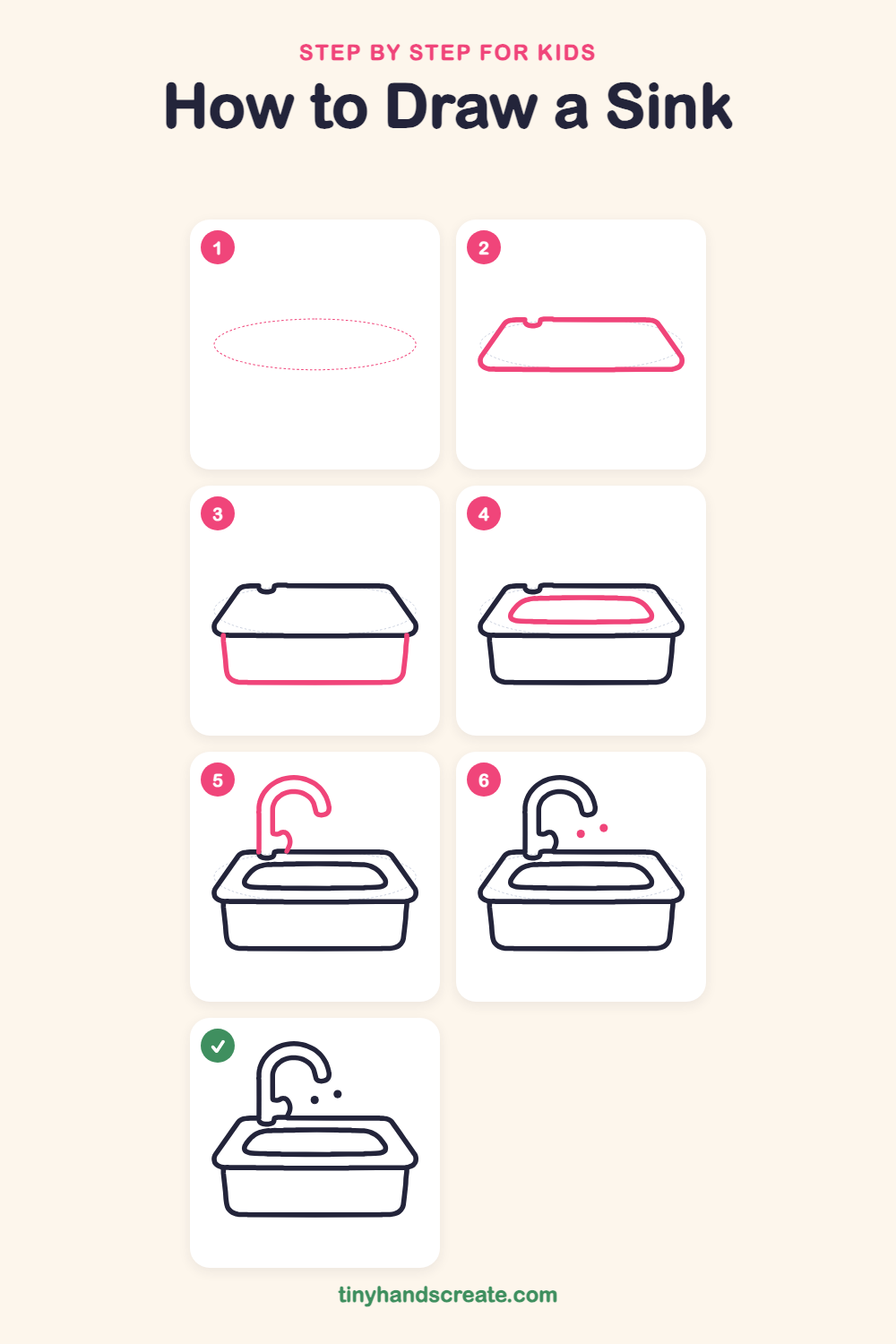 How to draw a sink step by step for kids