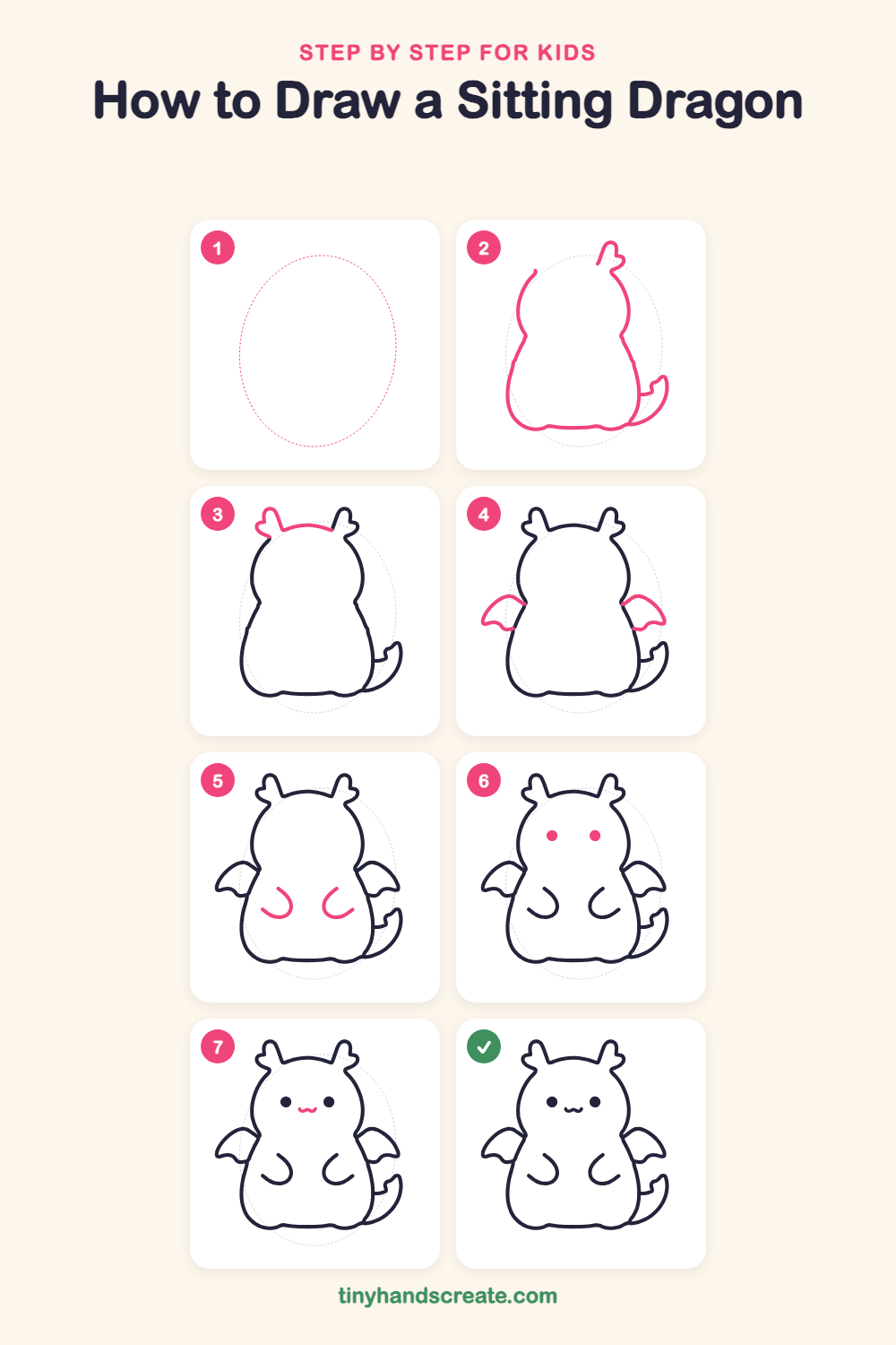 How to draw a sitting dragon step by step for kids
