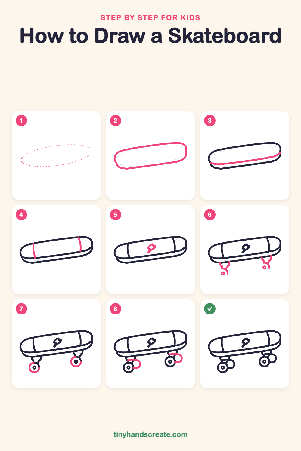 How to draw a skateboard step by step for kids