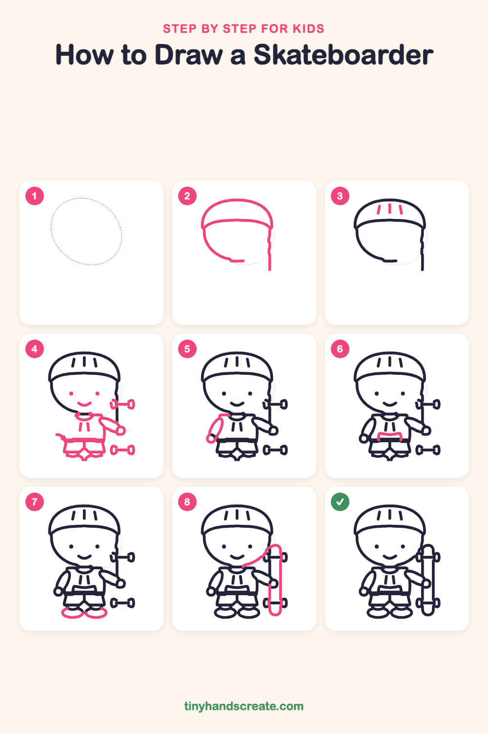 How to draw a skateboarder step by step for kids