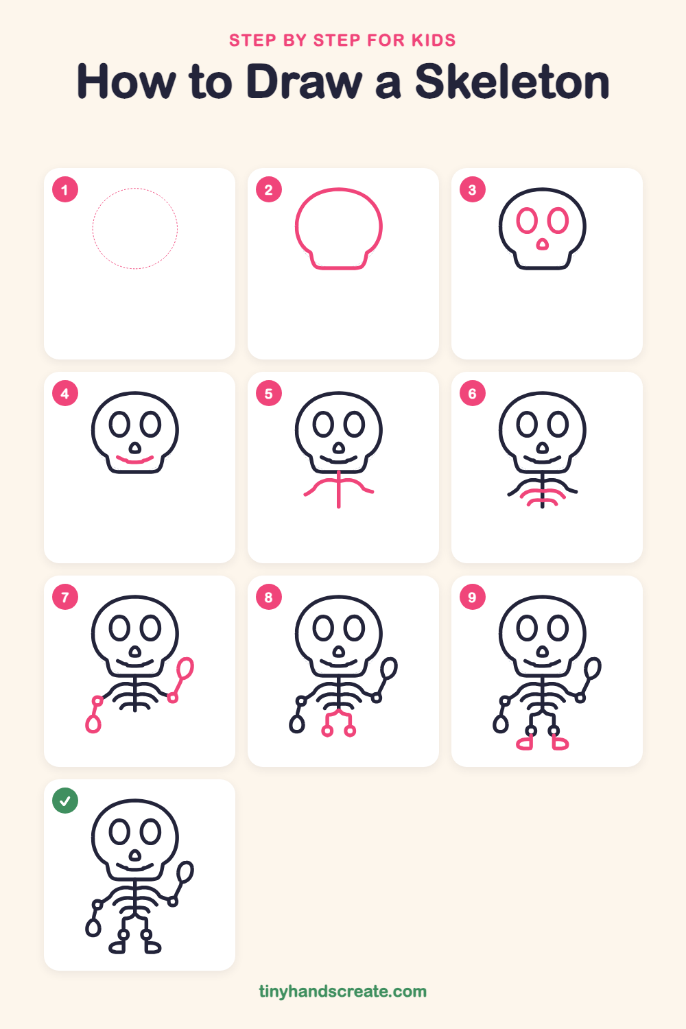 How to draw a skeleton step by step for kids