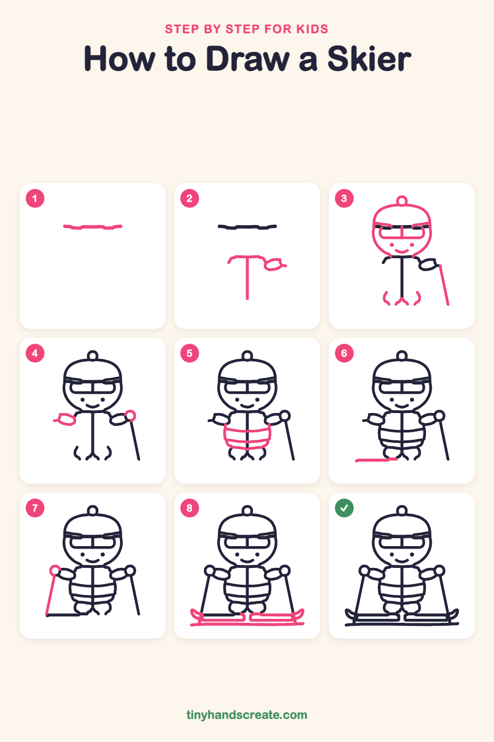 How to draw a skier step by step for kids