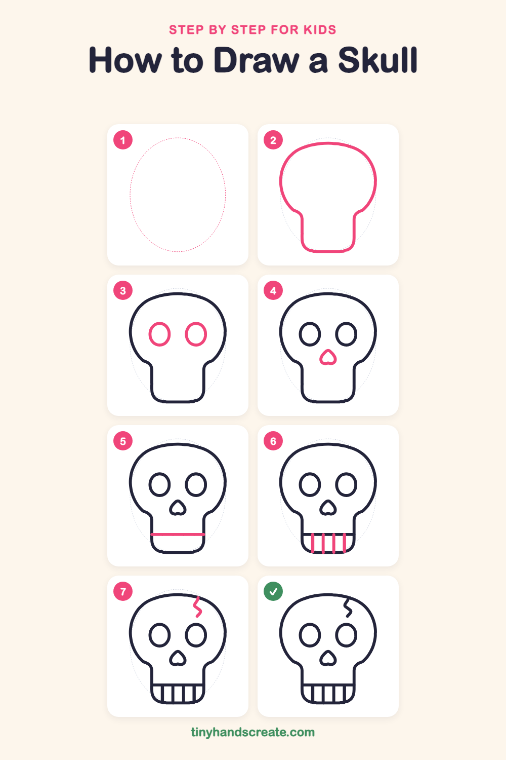 How to draw a skull step by step for kids