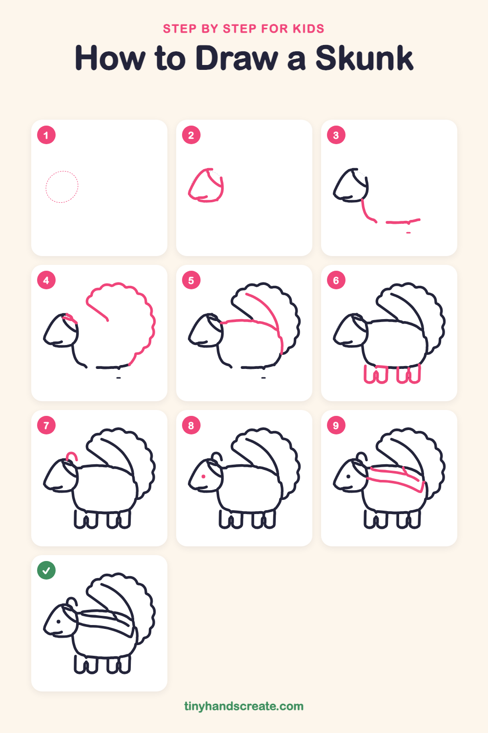 How to draw a skunk step by step for kids