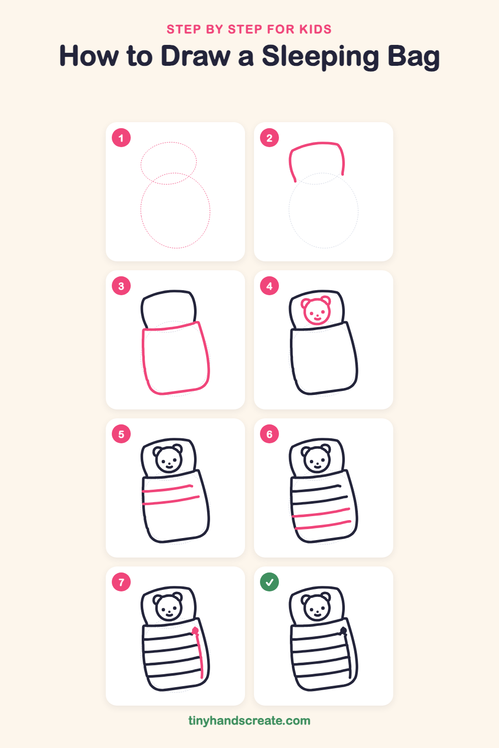 How to draw a sleeping bag step by step for kids