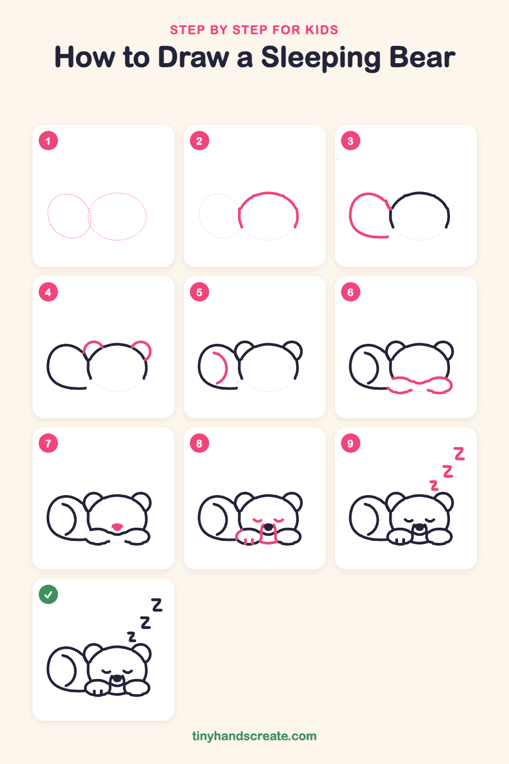 How to draw a sleeping bear step by step for kids