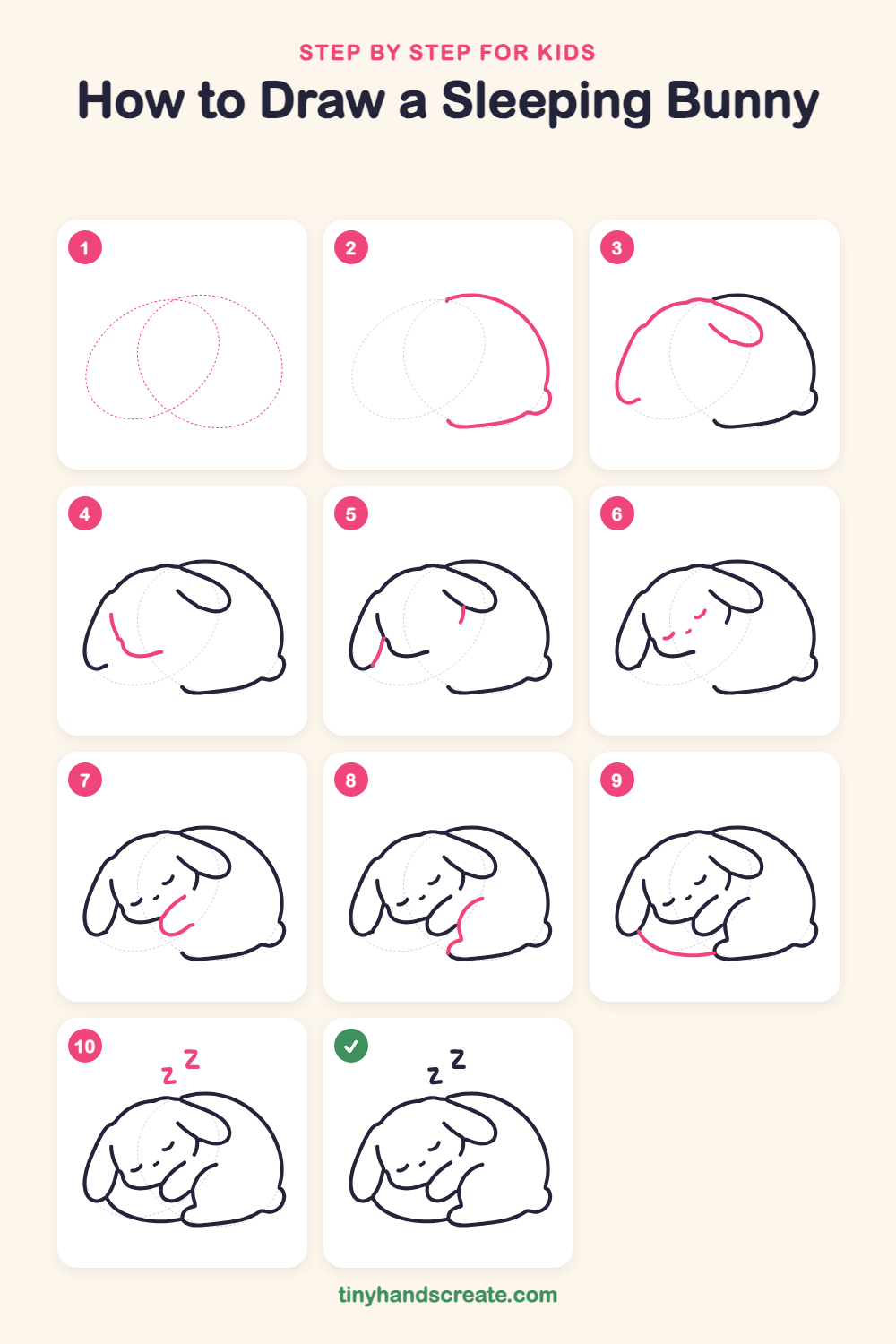 How to draw a sleeping bunny step by step for kids
