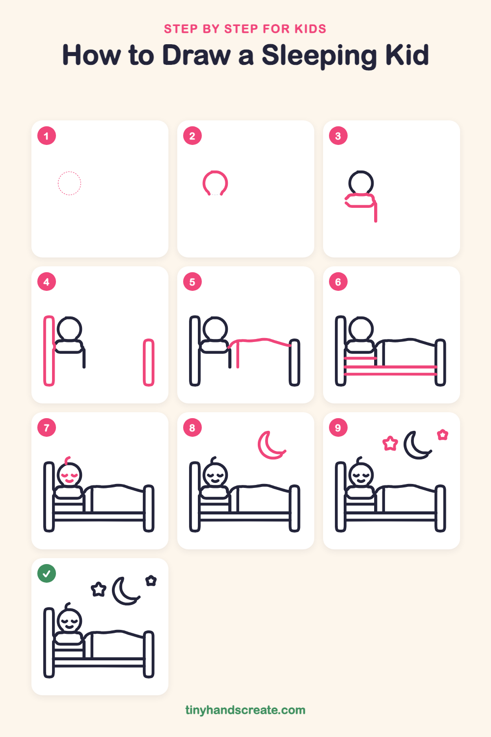 How to draw a sleeping kid step by step for kids