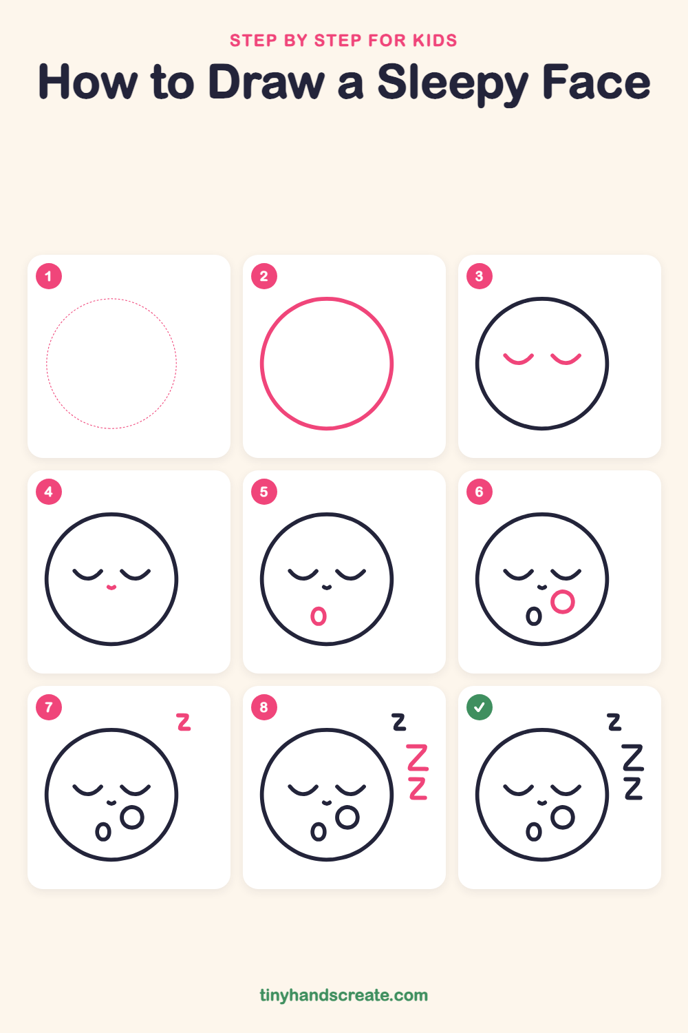 How to draw a sleepy face step by step for kids