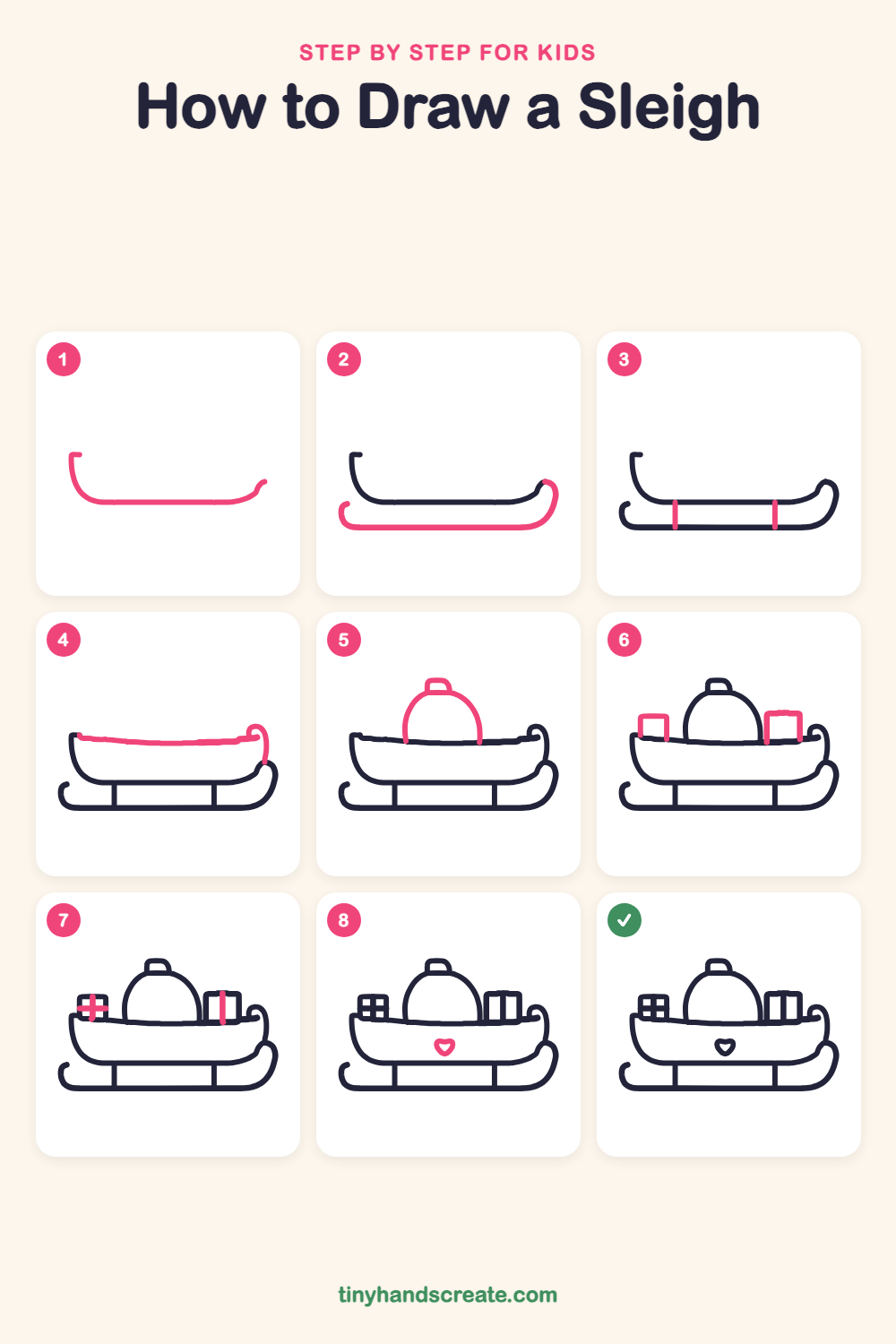 How to draw a sleigh step by step for kids