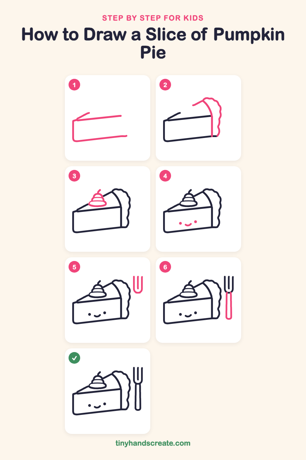How to draw a slice of pumpkin pie step by step for kids