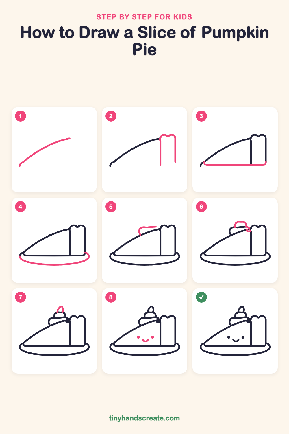 How to draw a slice of pumpkin pie step by step for kids