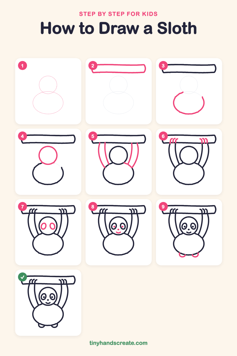 How to draw a sloth step by step for kids