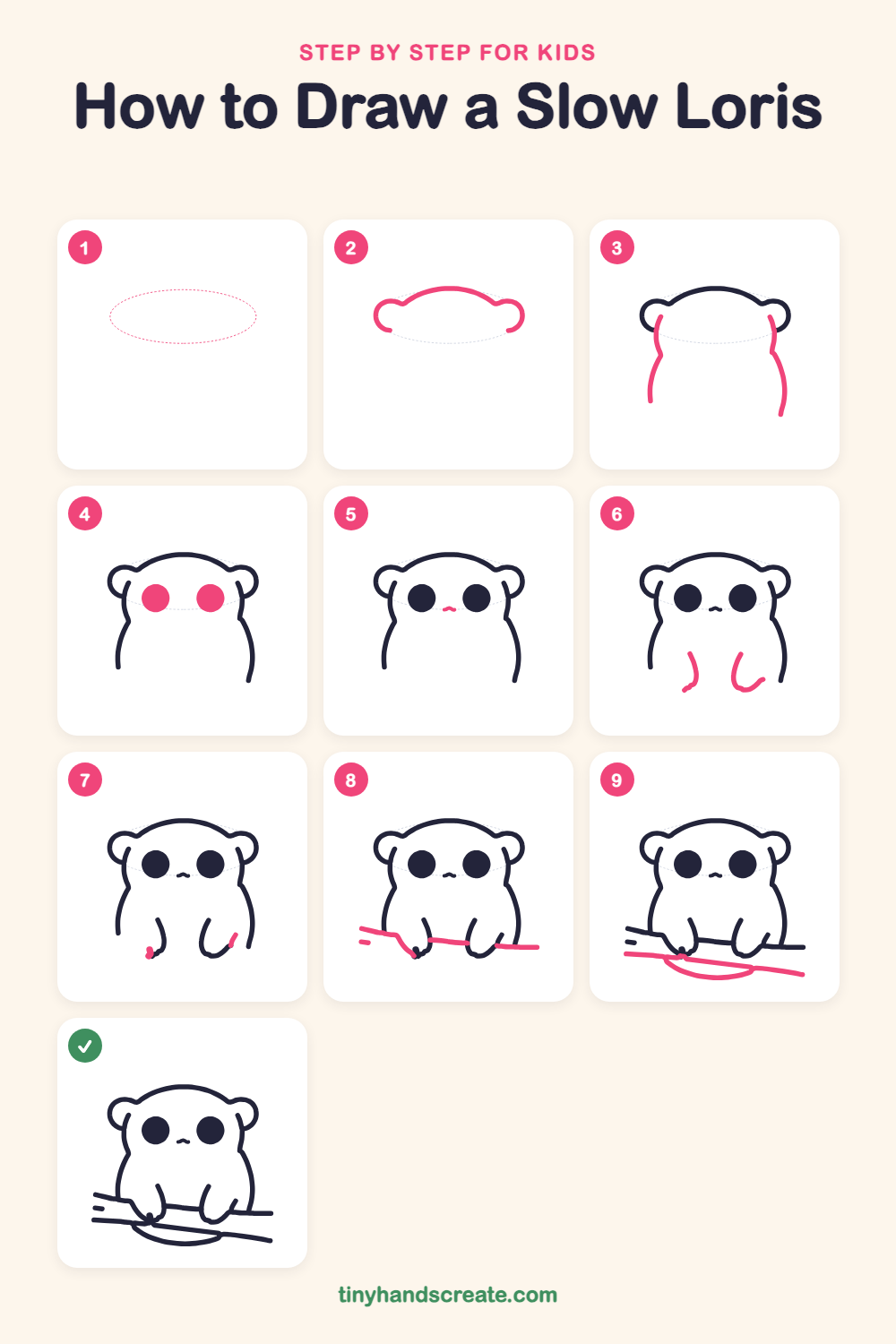 How to draw a slow loris step by step for kids