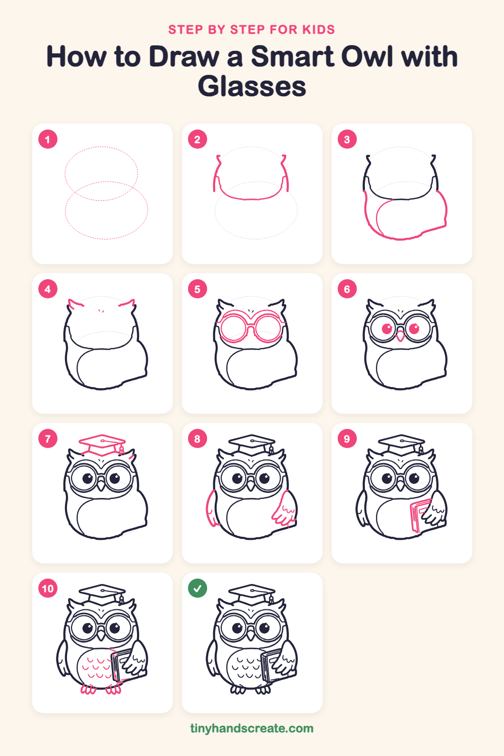 How to draw a smart owl with glasses step by step for kids