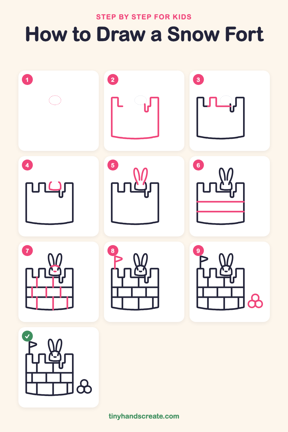 How to draw a snow fort step by step for kids