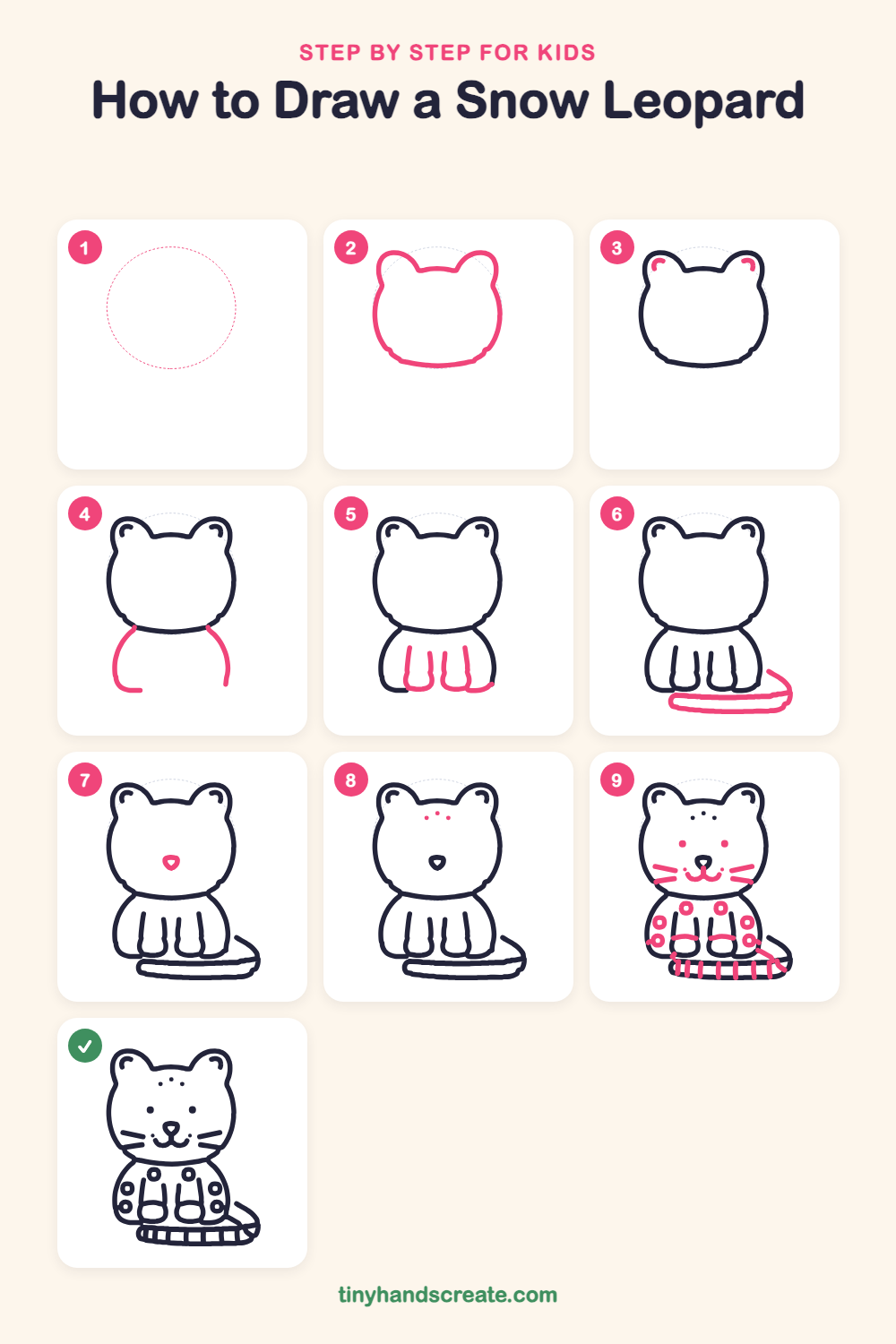 How to draw a snow leopard step by step for kids