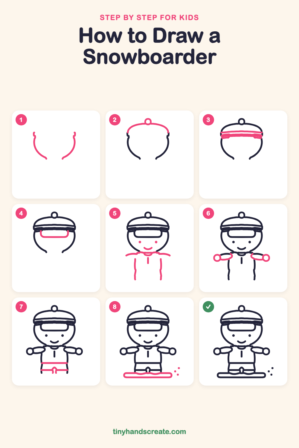 How to draw a snowboarder step by step for kids