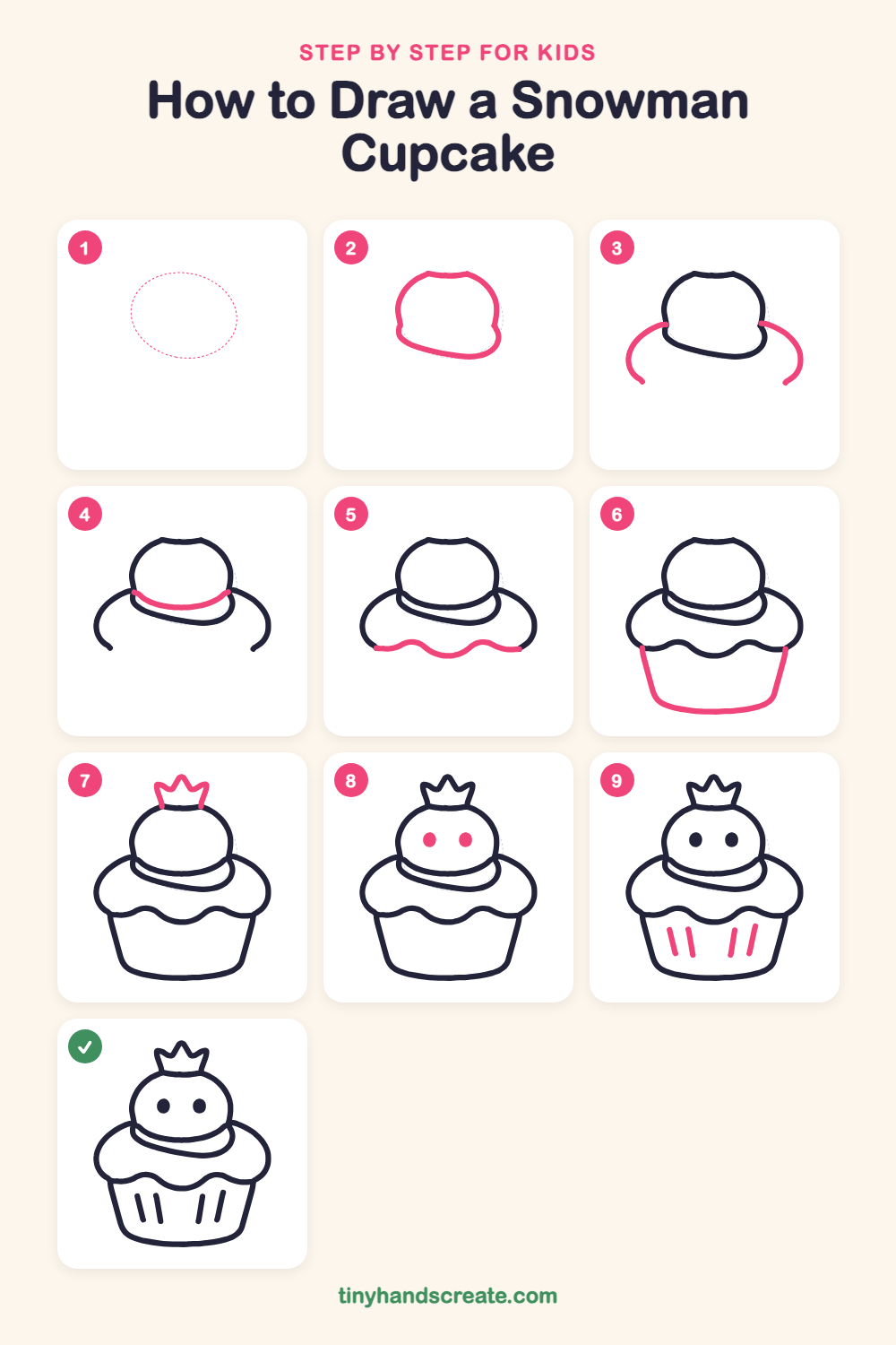 How to draw a snowman cupcake step by step for kids