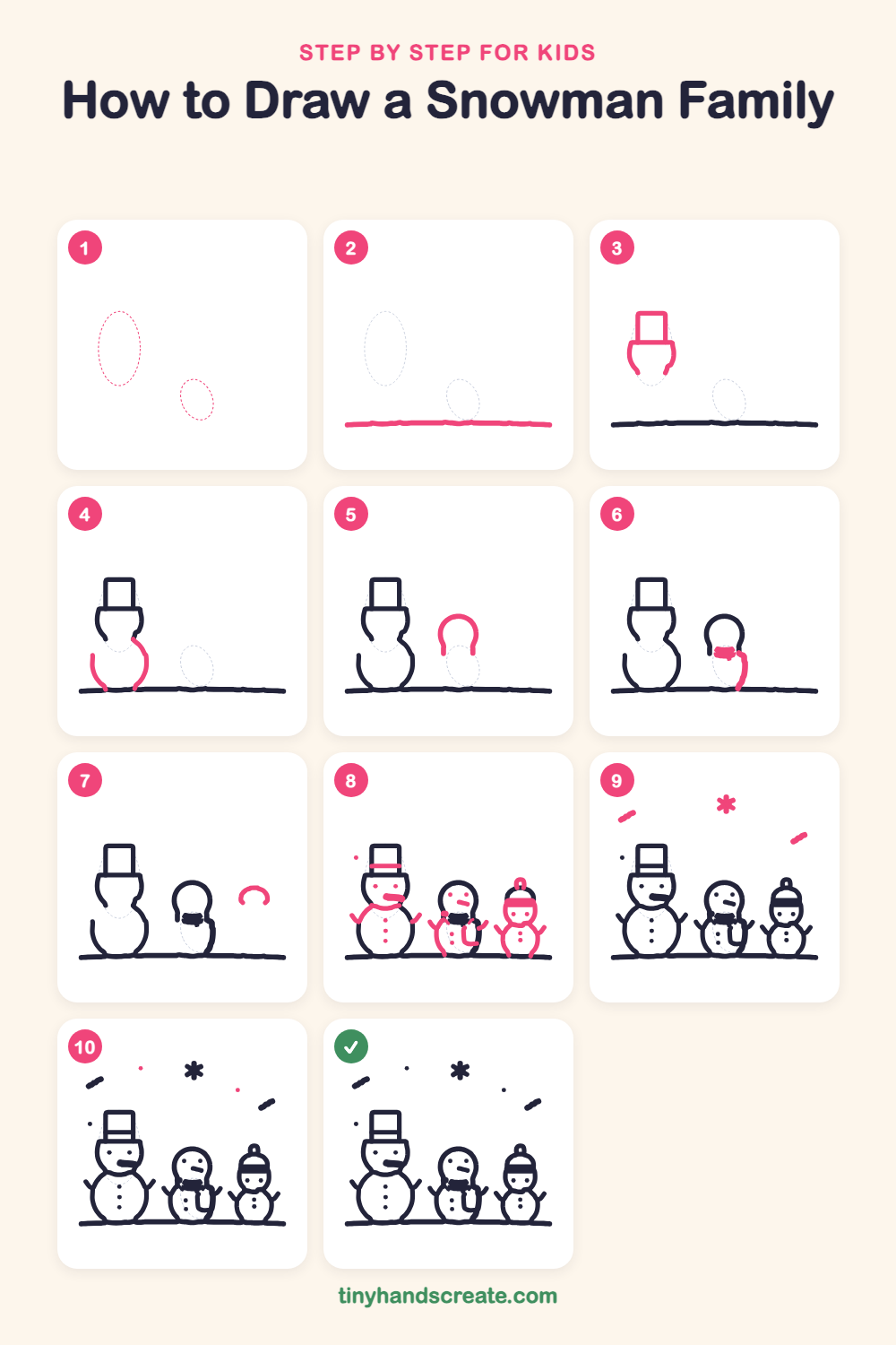 How to draw a snowman family step by step for kids