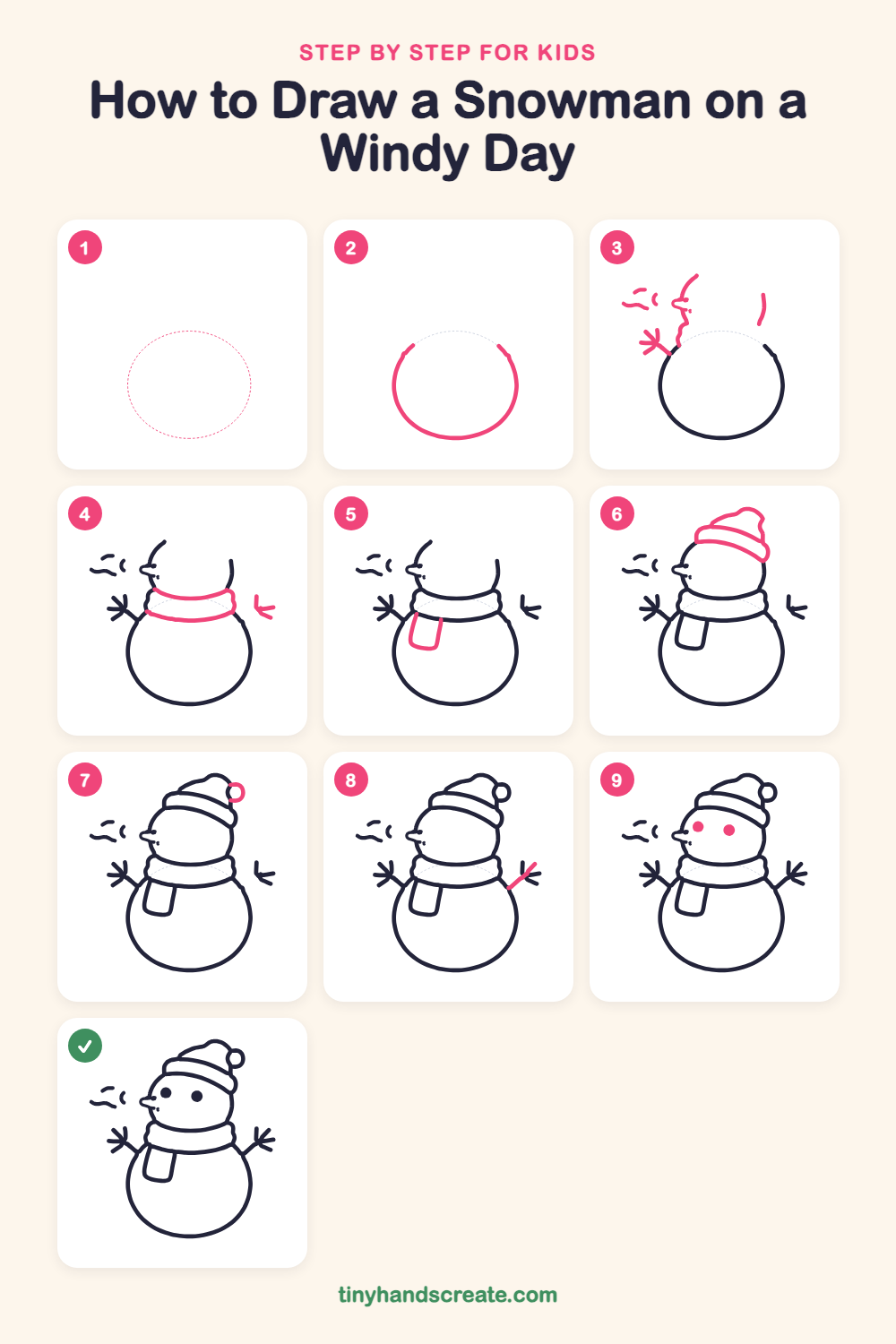 How to draw a snowman on a windy day step by step for kids