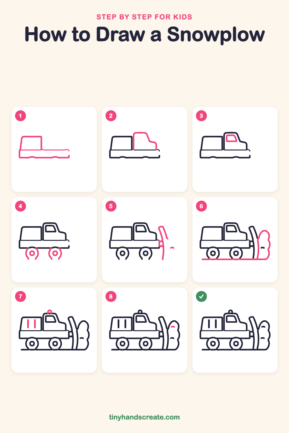 How to draw a snowplow step by step for kids