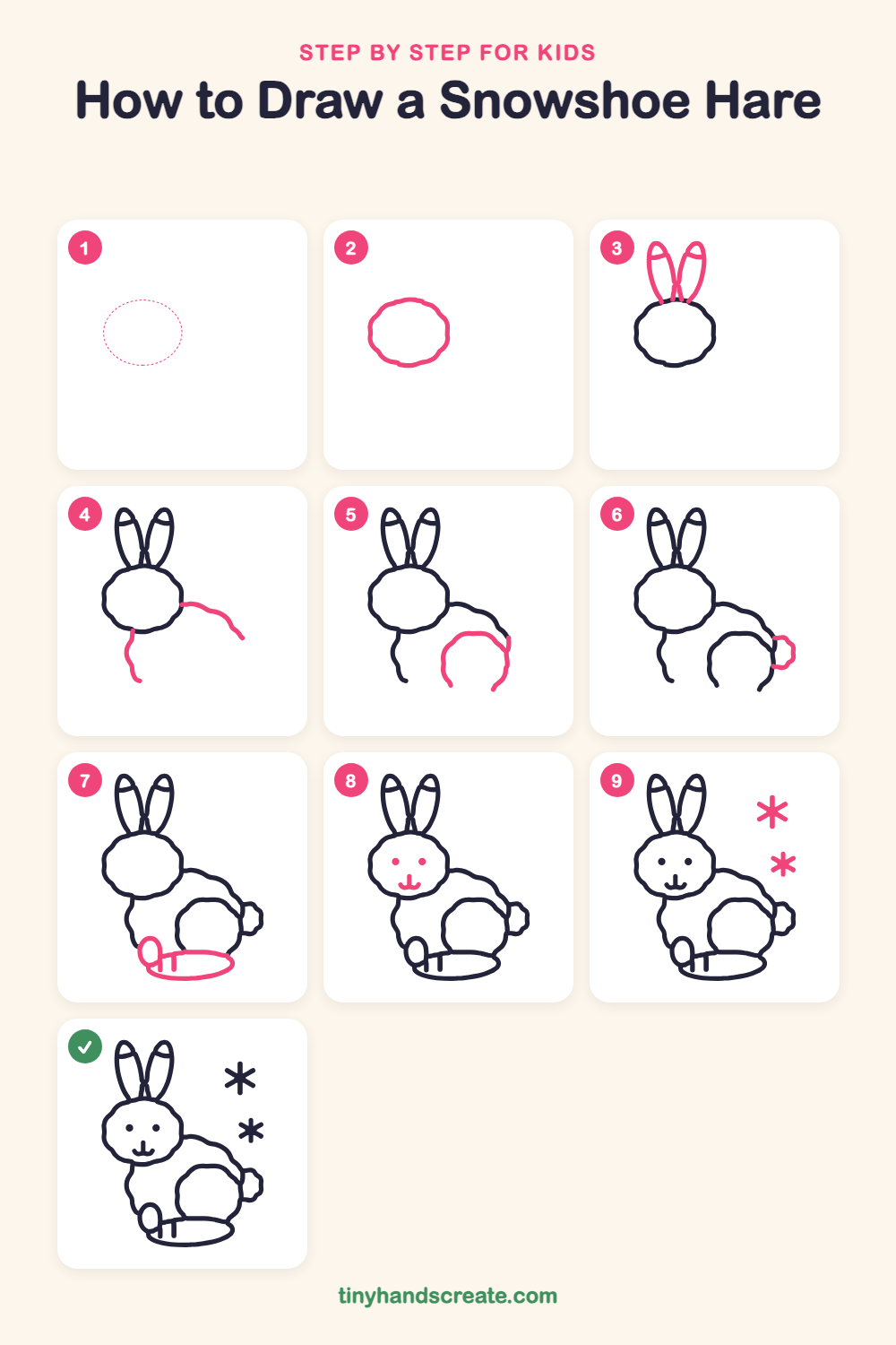 How to draw a snowshoe hare step by step for kids