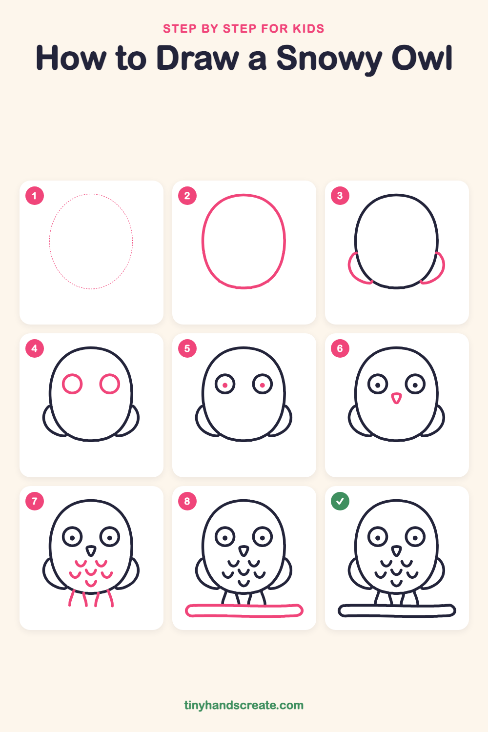 How to draw a snowy owl step by step for kids