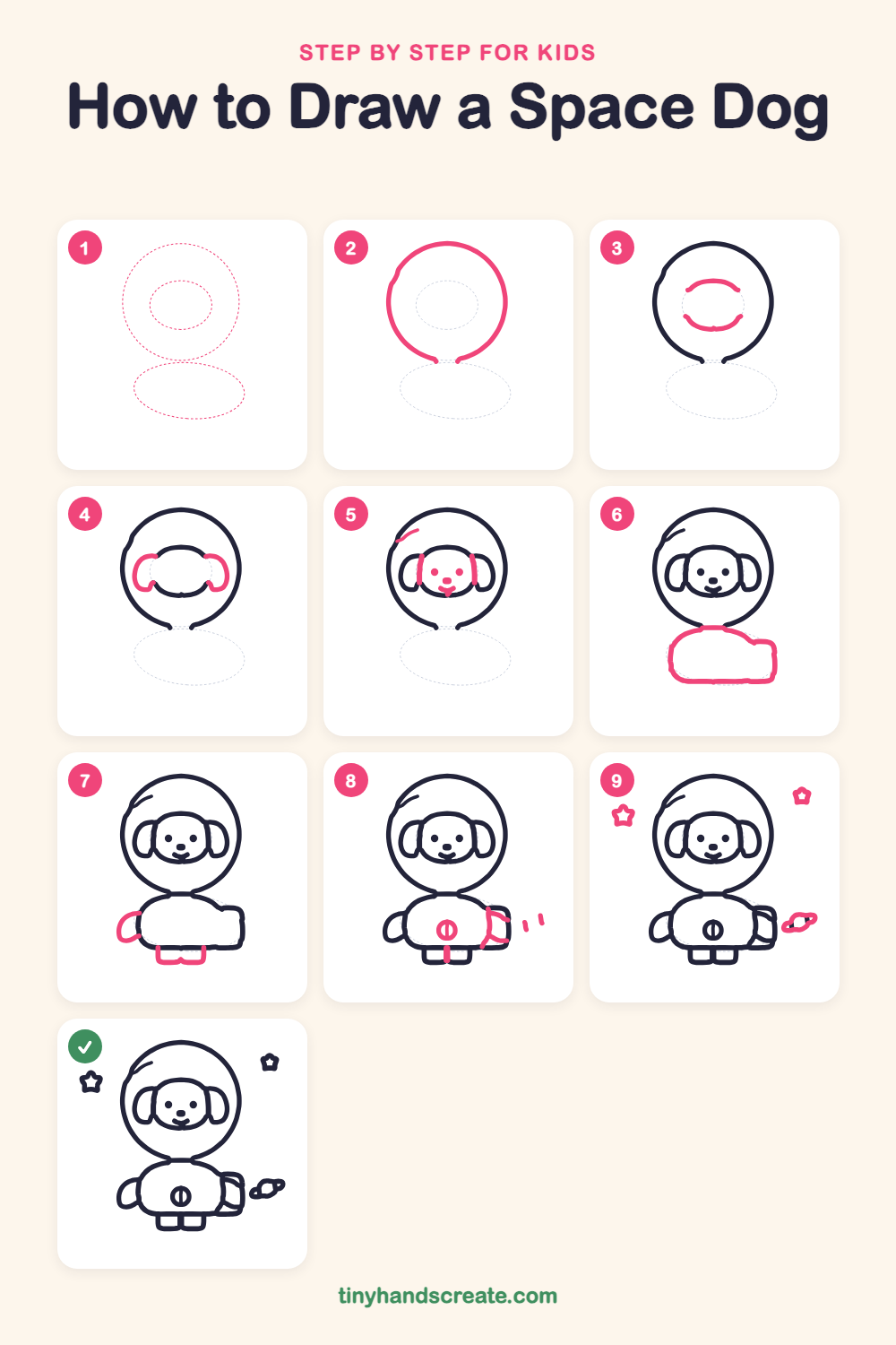 How to draw a space dog step by step for kids