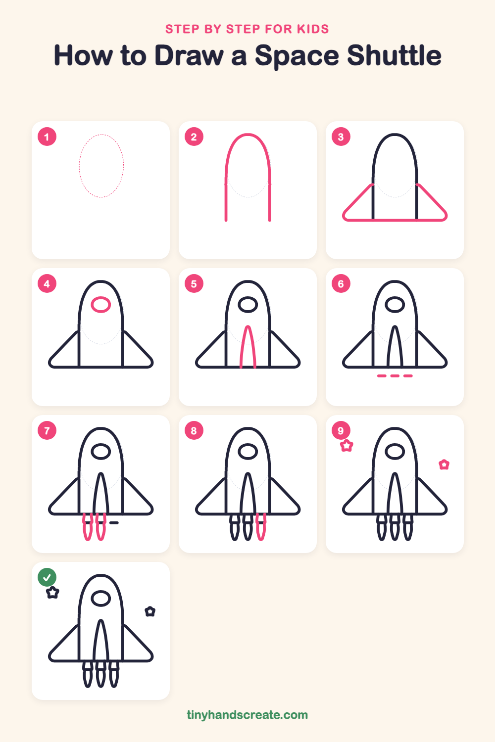 How to draw a space shuttle step by step for kids