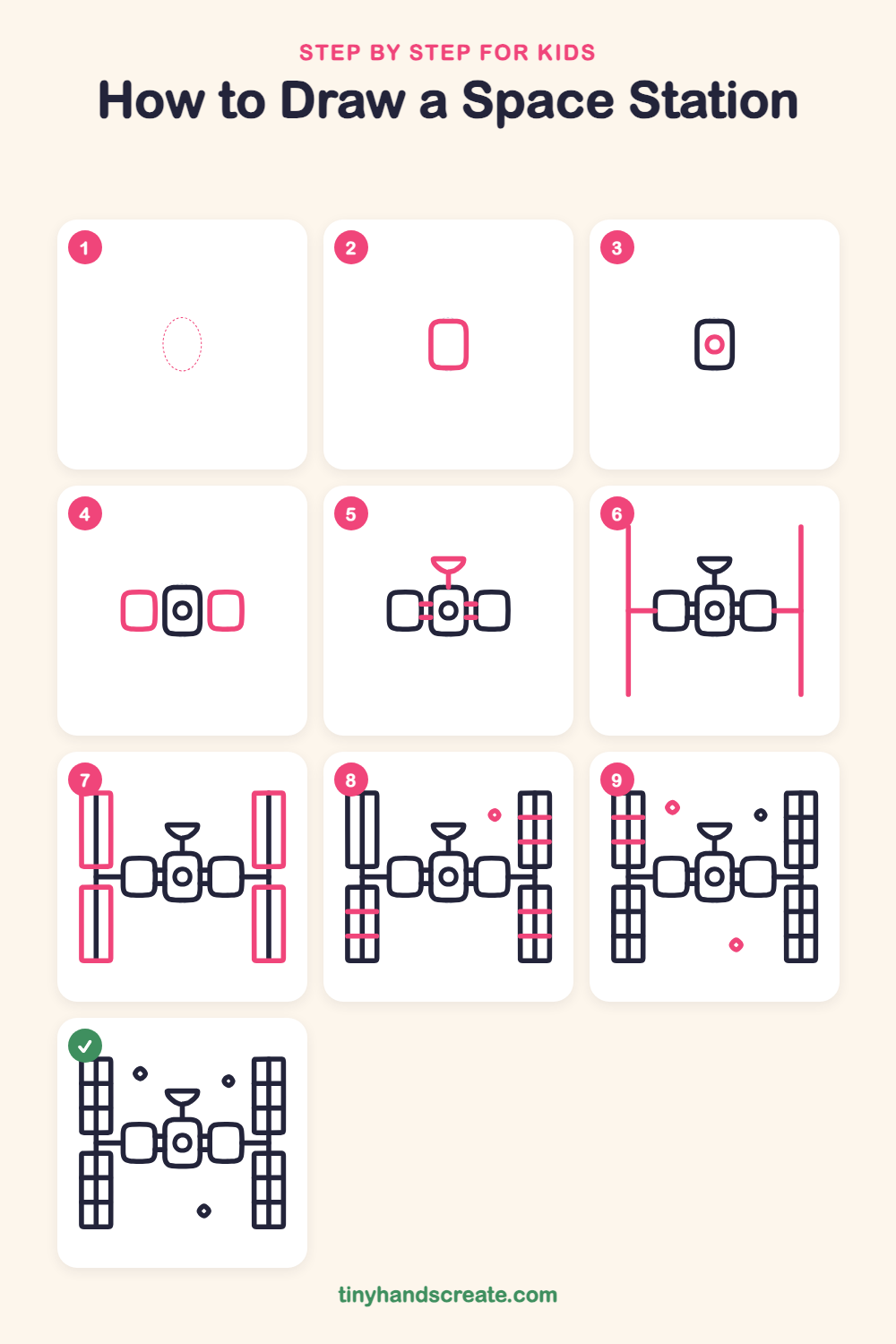 How to draw a space station step by step for kids