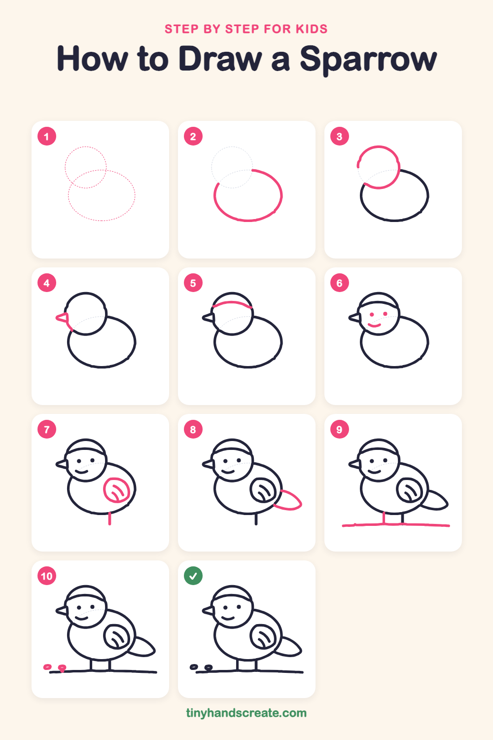 How to draw a sparrow step by step for kids