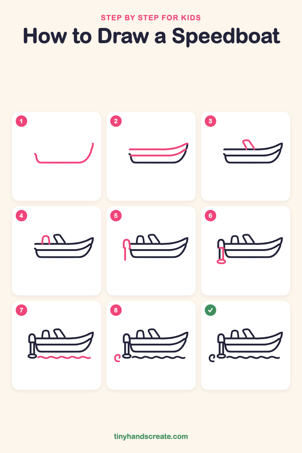 How to draw a speedboat step by step for kids