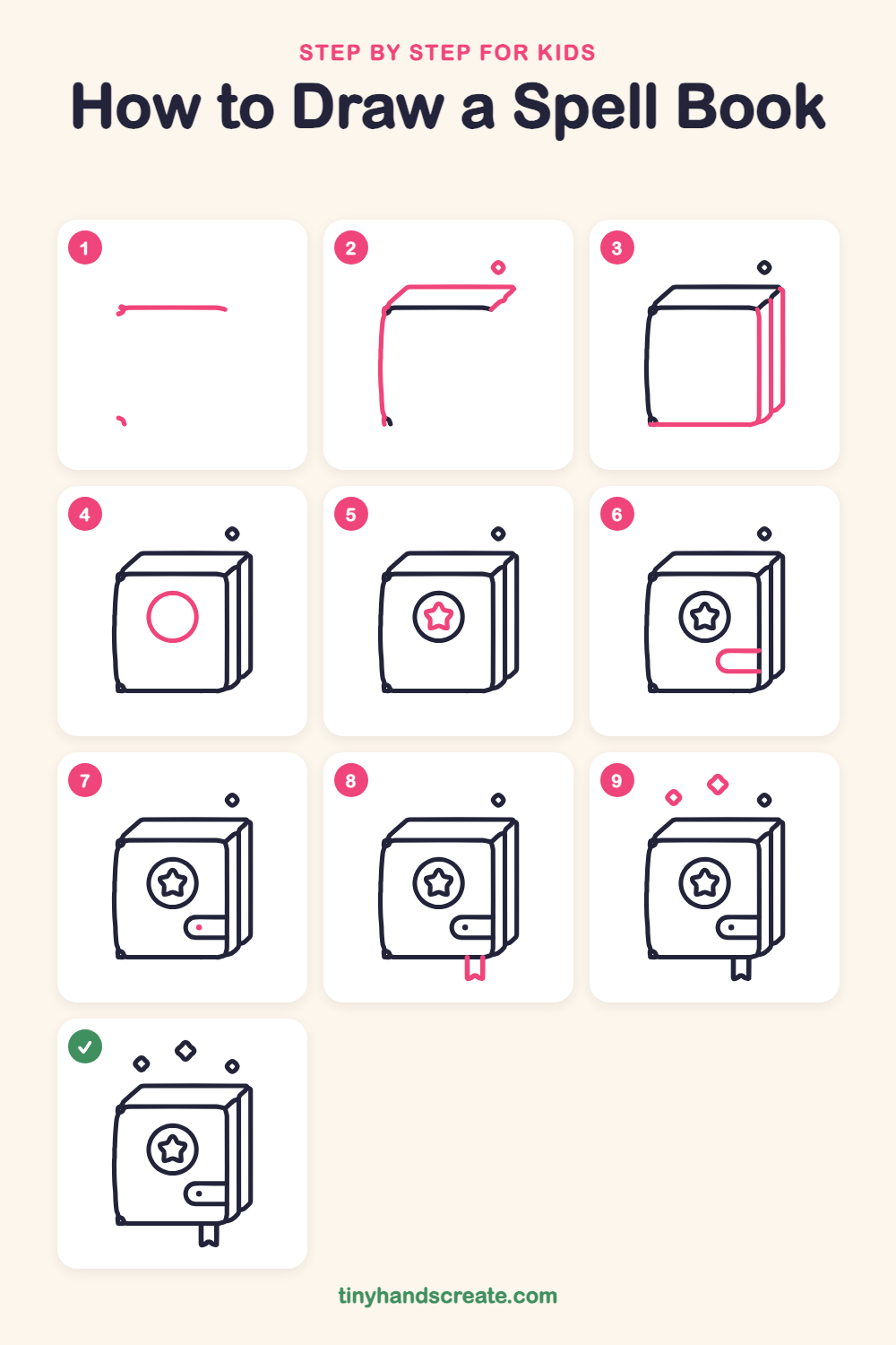 How to draw a spell book step by step for kids
