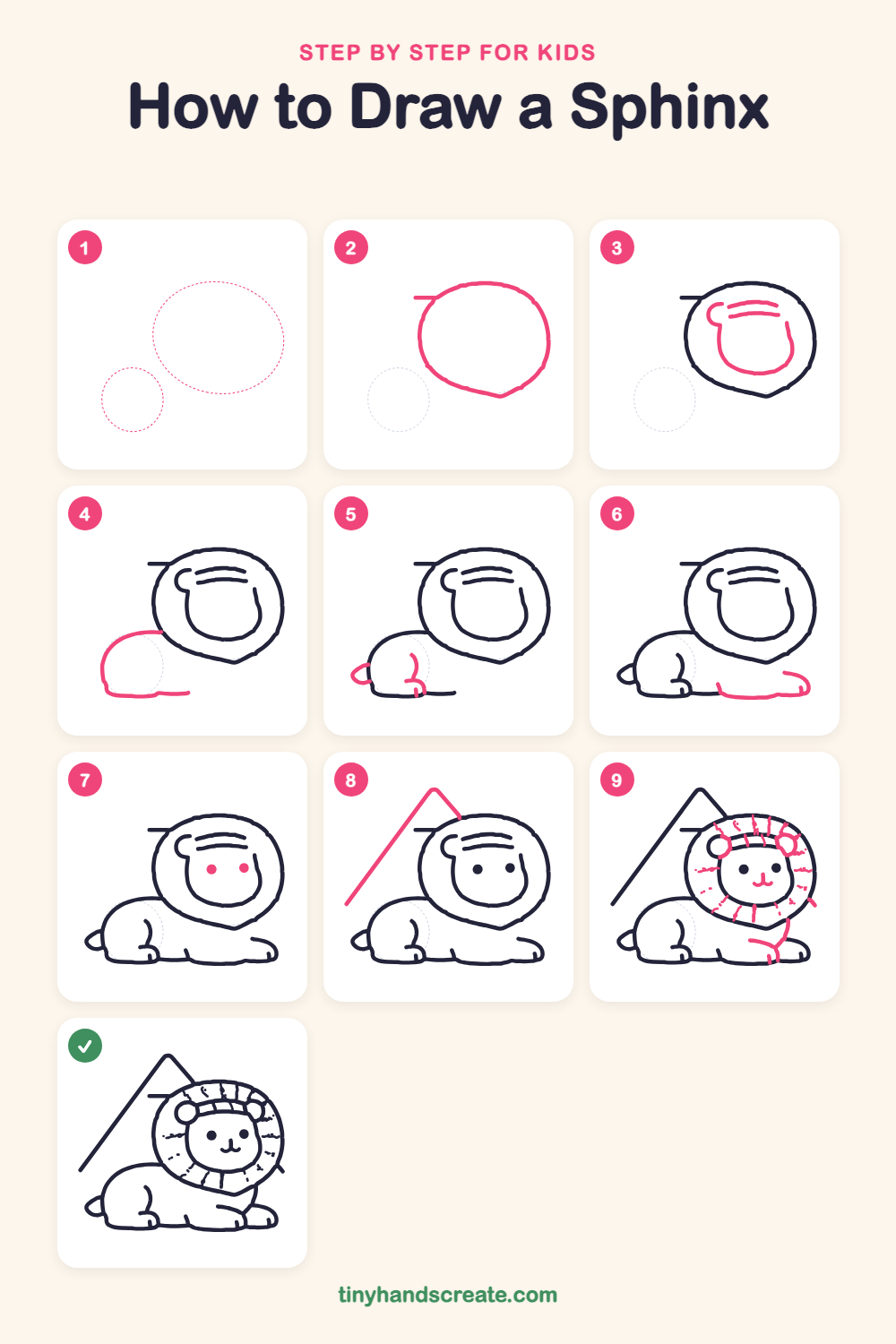How to draw a sphinx step by step for kids