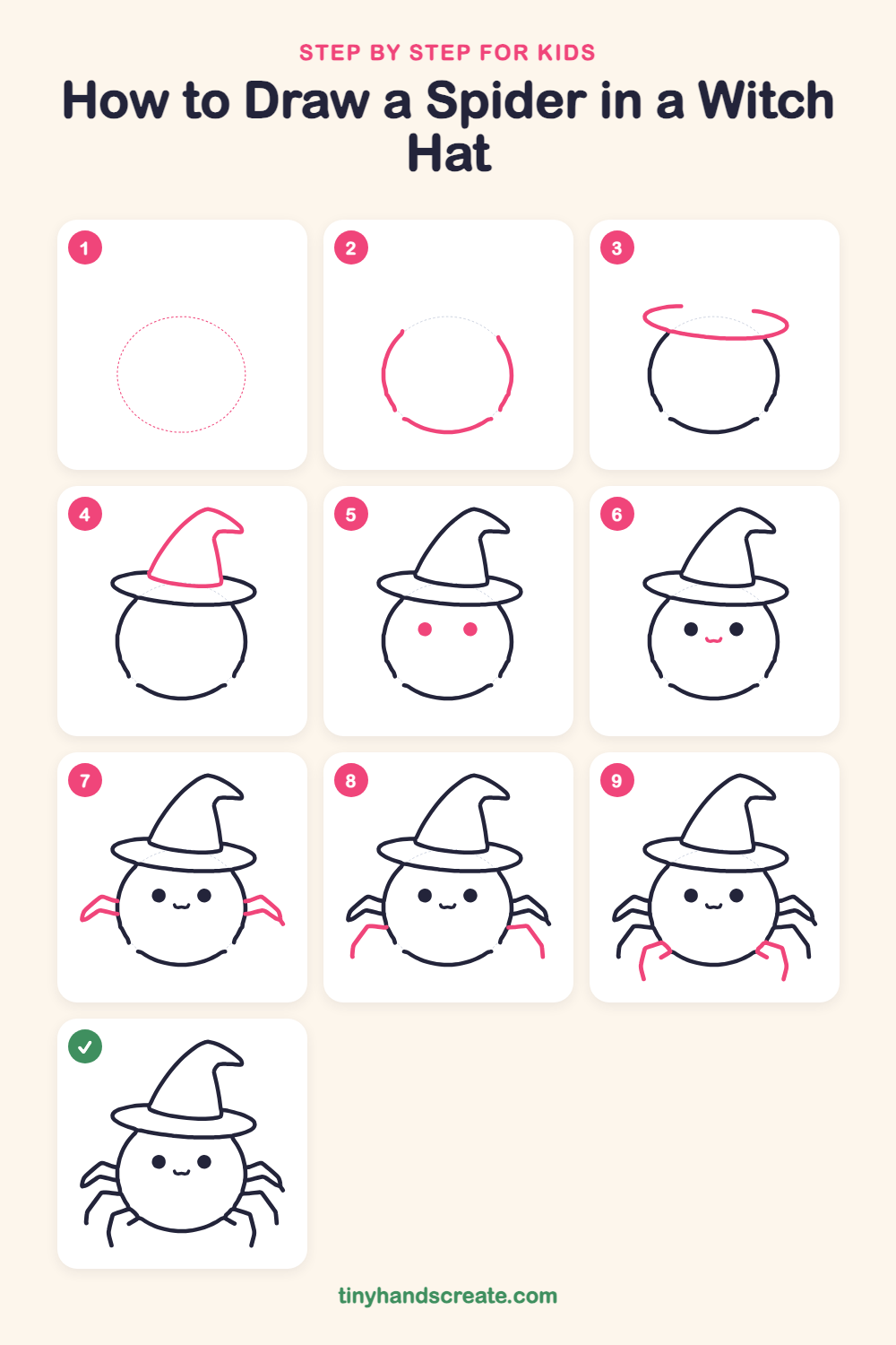How to draw a spider in a witch hat step by step for kids