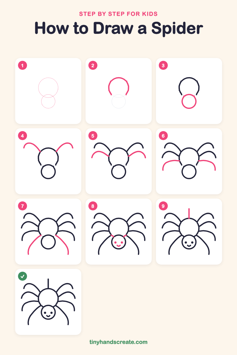 How to draw a spider step by step for kids