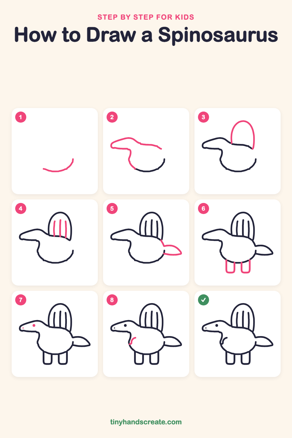 How to draw a spinosaurus step by step for kids