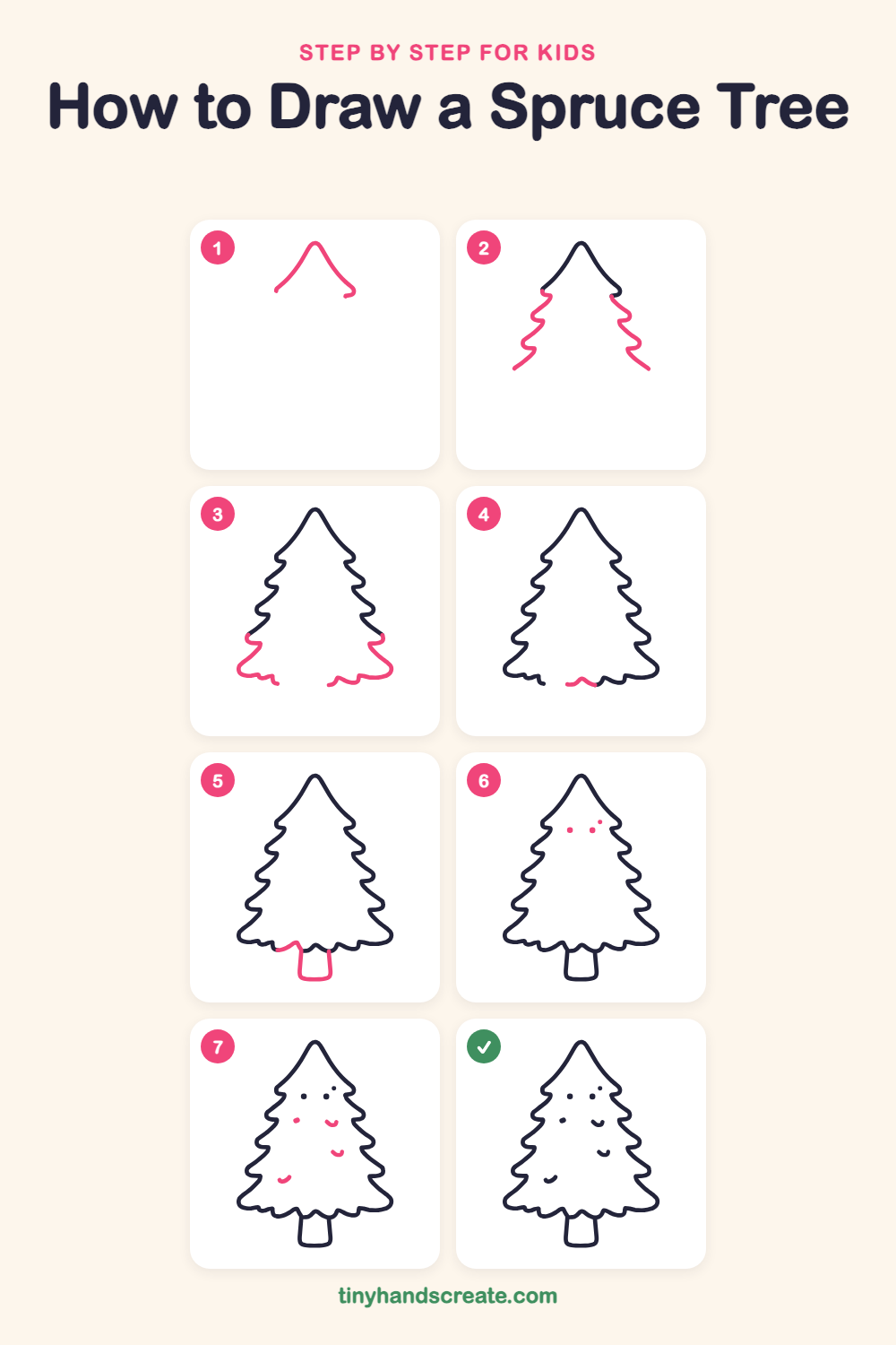 How to draw a spruce tree step by step for kids