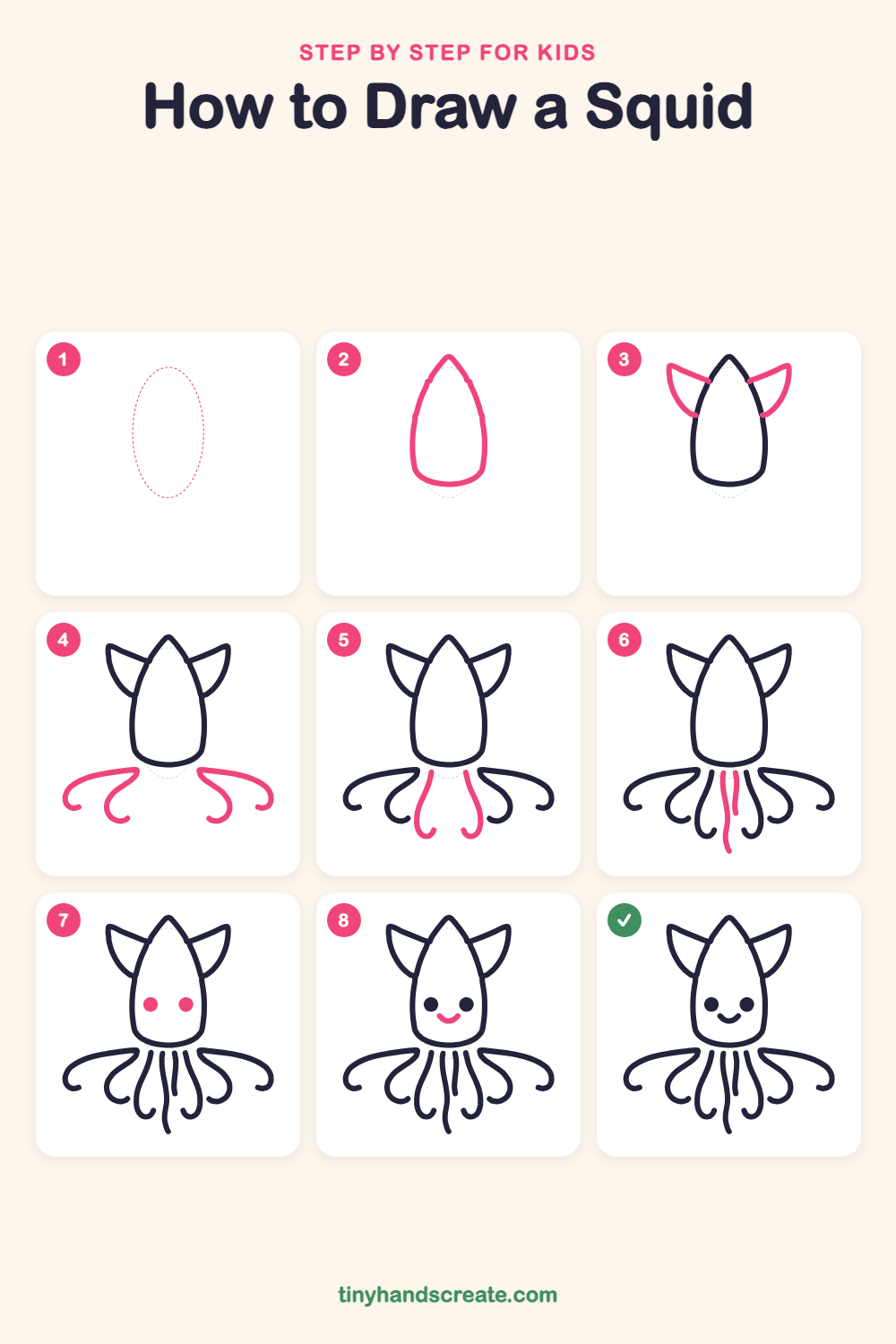 How to draw a squid step by step for kids