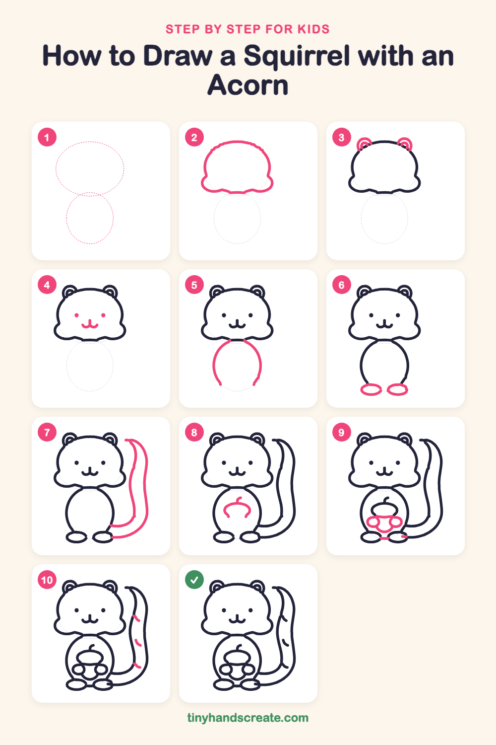 How to draw a squirrel with an acorn step by step for kids