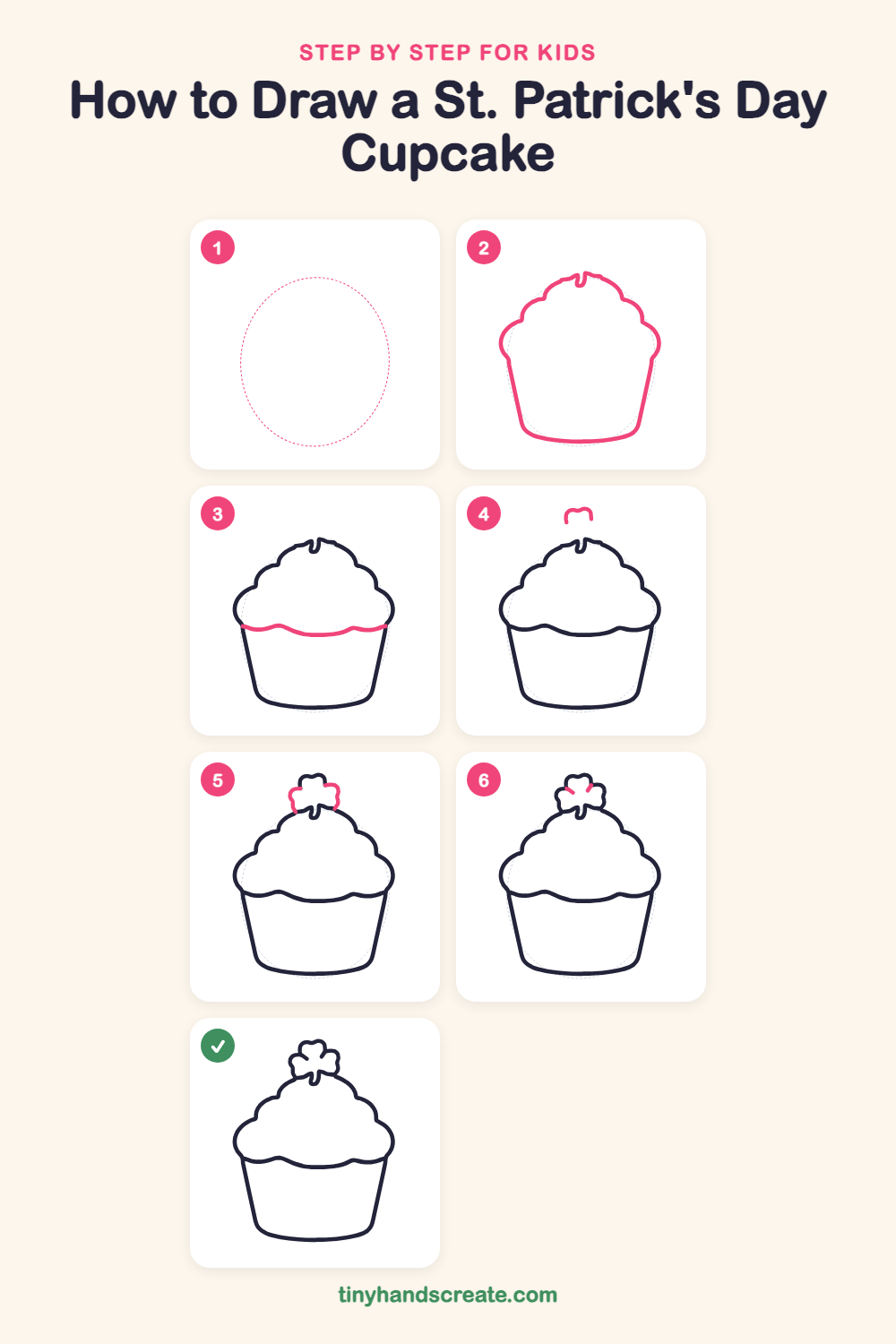 How to draw a St. Patrick's Day cupcake step by step for kids