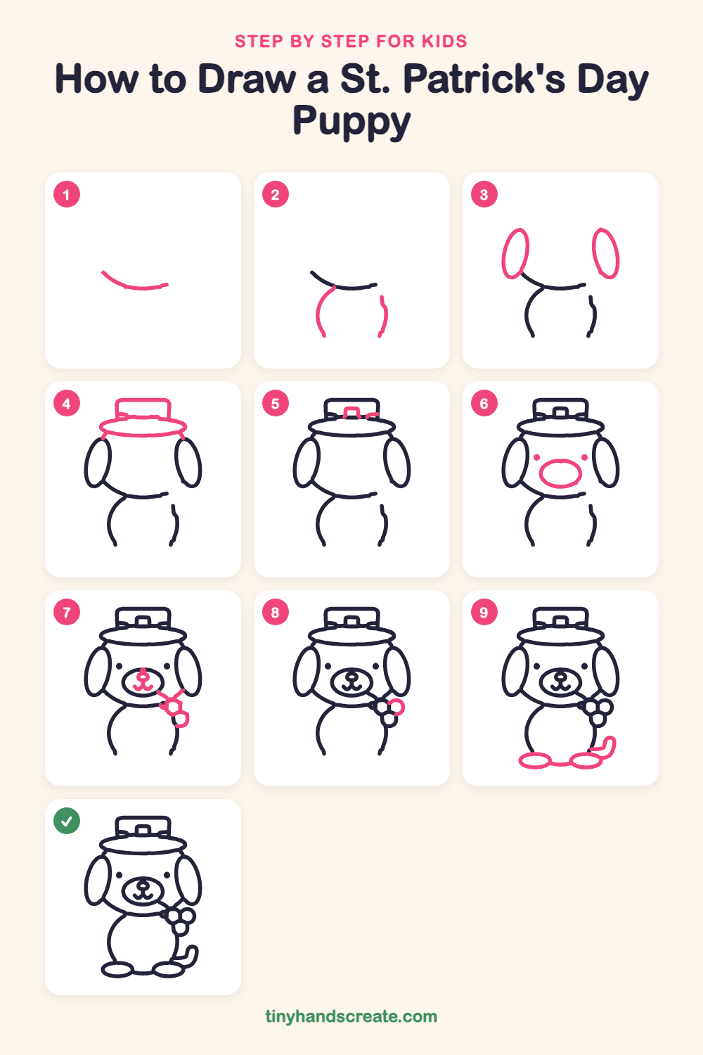 How to draw a St. Patrick's Day puppy step by step for kids